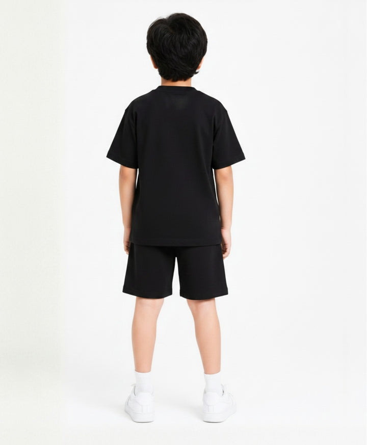 ESSENTIAL BLACK OVERSIZED T-SHIRT SHORTS SET - BLACK