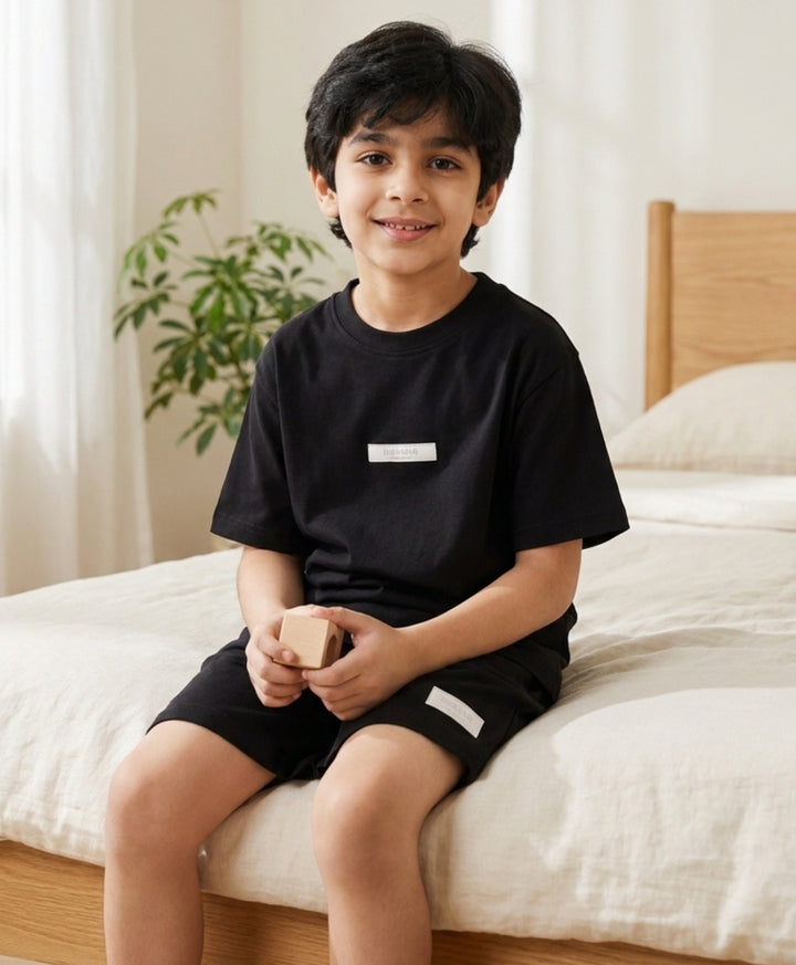 ESSENTIAL BLACK OVERSIZED T-SHIRT SHORTS SET - BLACK