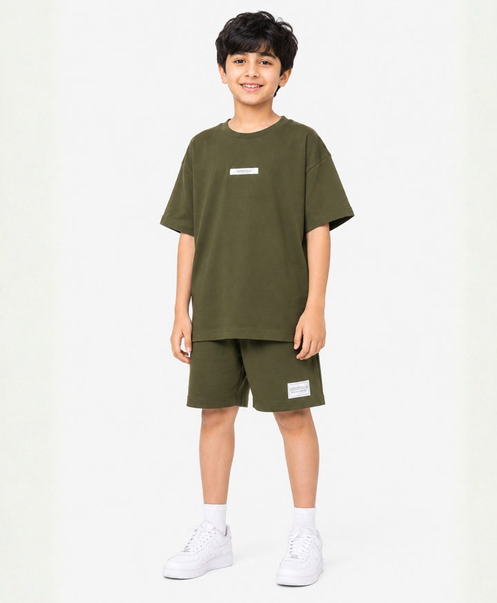 MINIMAL OVERSIZED T-SHIRT SHORTS SET - DARK OLIVE