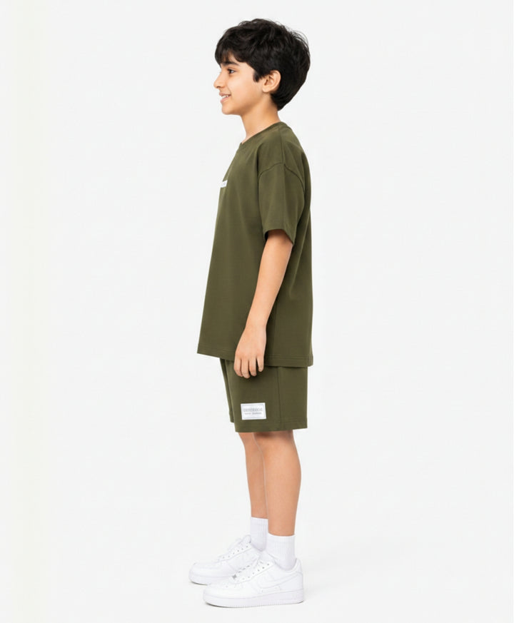 MINIMAL OVERSIZED T-SHIRT SHORTS SET - DARK OLIVE