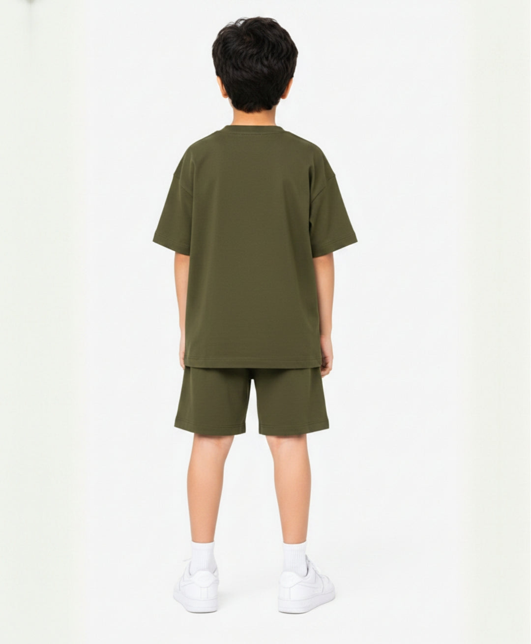 MINIMAL OVERSIZED T-SHIRT SHORTS SET - DARK OLIVE