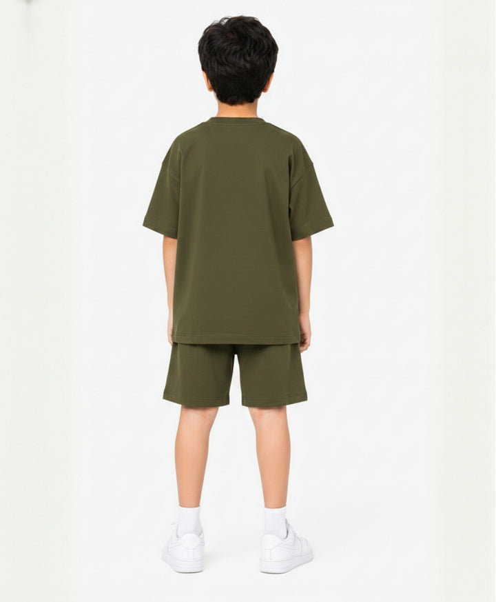 MINIMAL OVERSIZED T-SHIRT SHORTS SET - DARK OLIVE