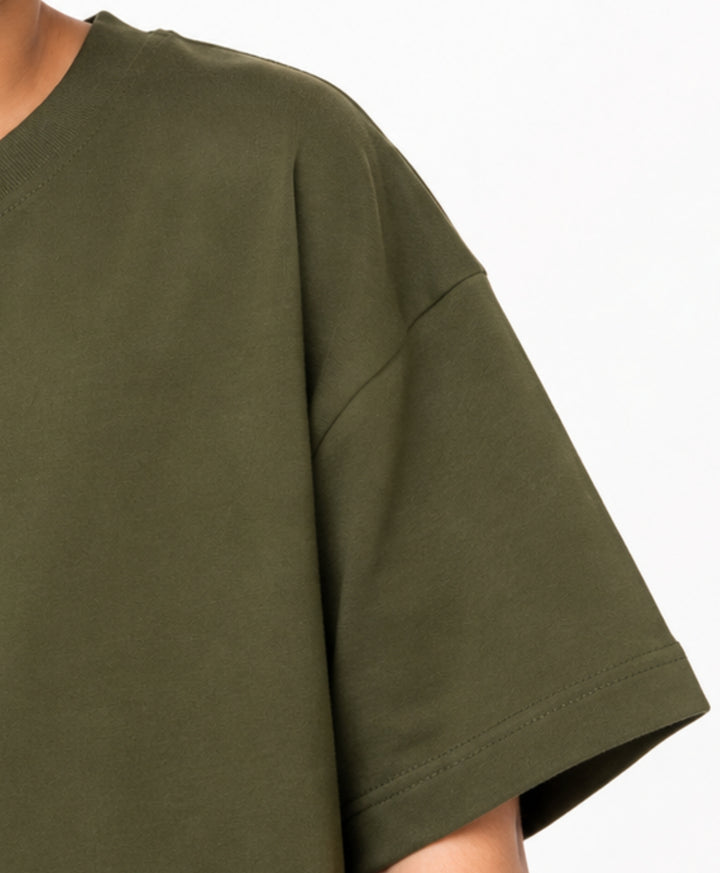 MINIMAL OVERSIZED T-SHIRT SHORTS SET - DARK OLIVE