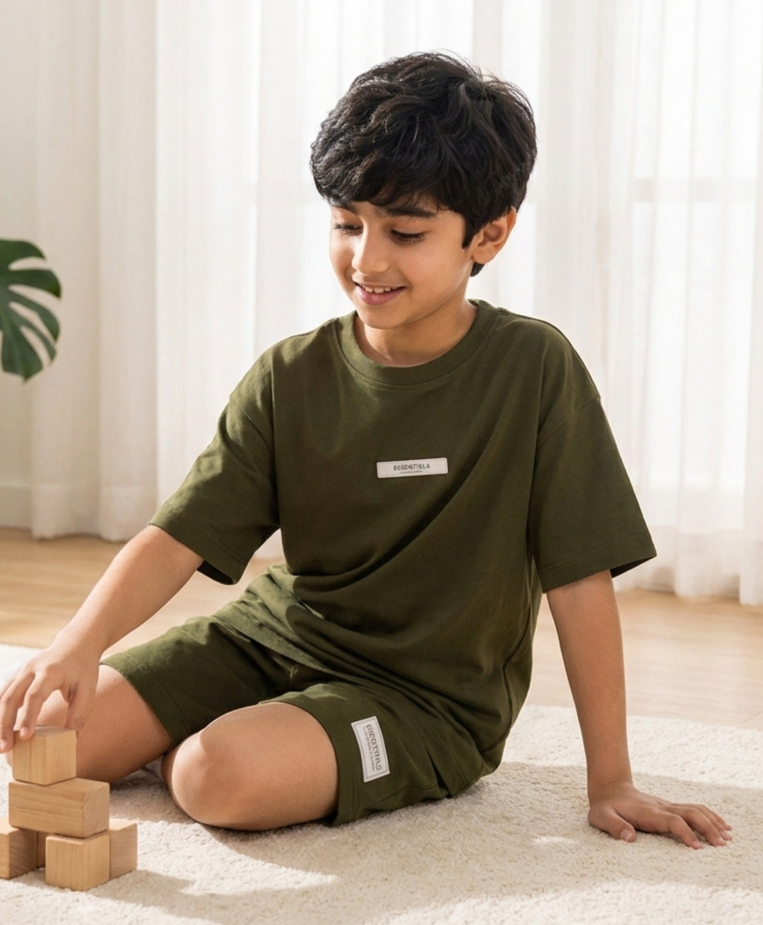 MINIMAL OVERSIZED T-SHIRT SHORTS SET - DARK OLIVE