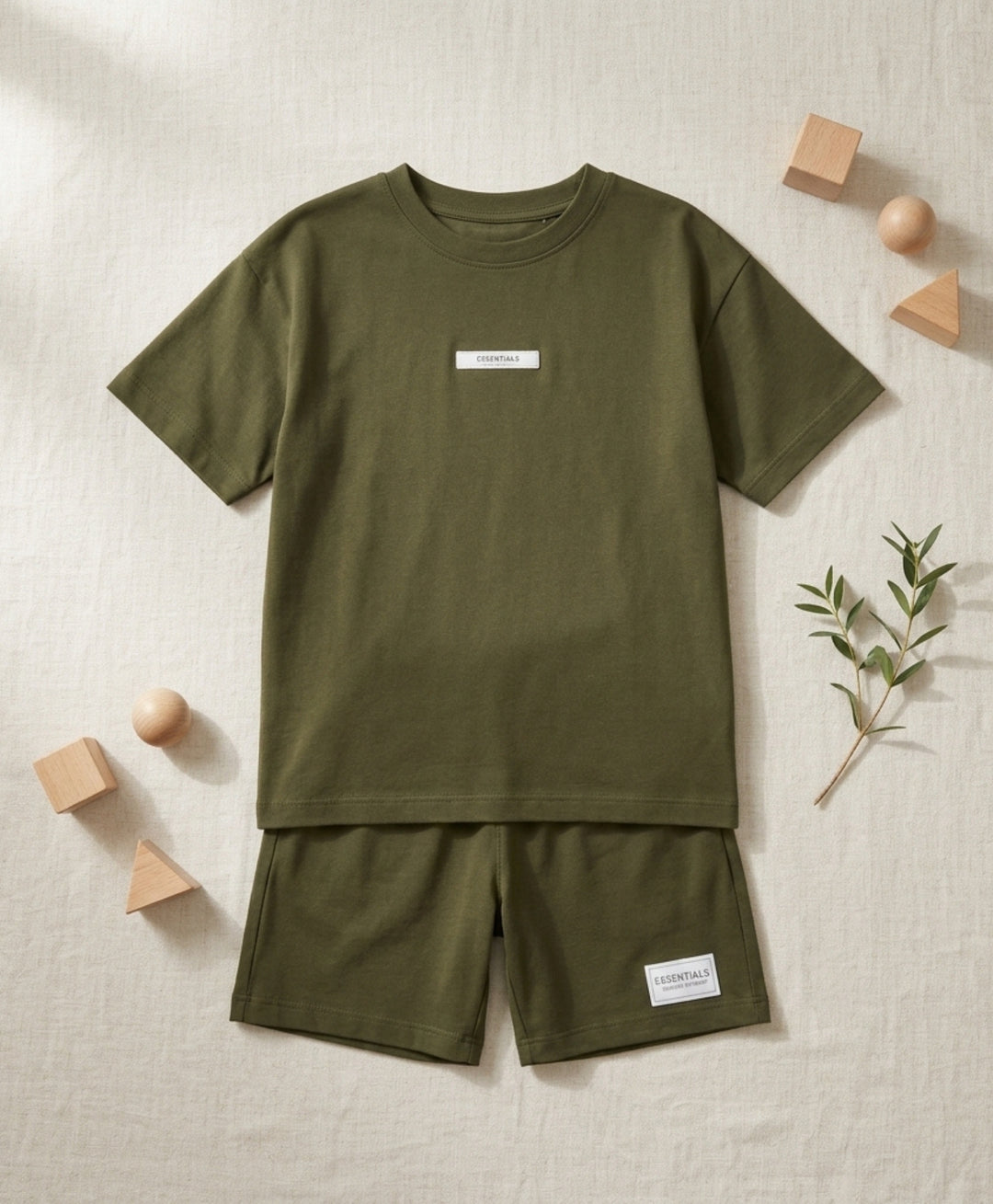 MINIMAL OVERSIZED T-SHIRT SHORTS SET - DARK OLIVE