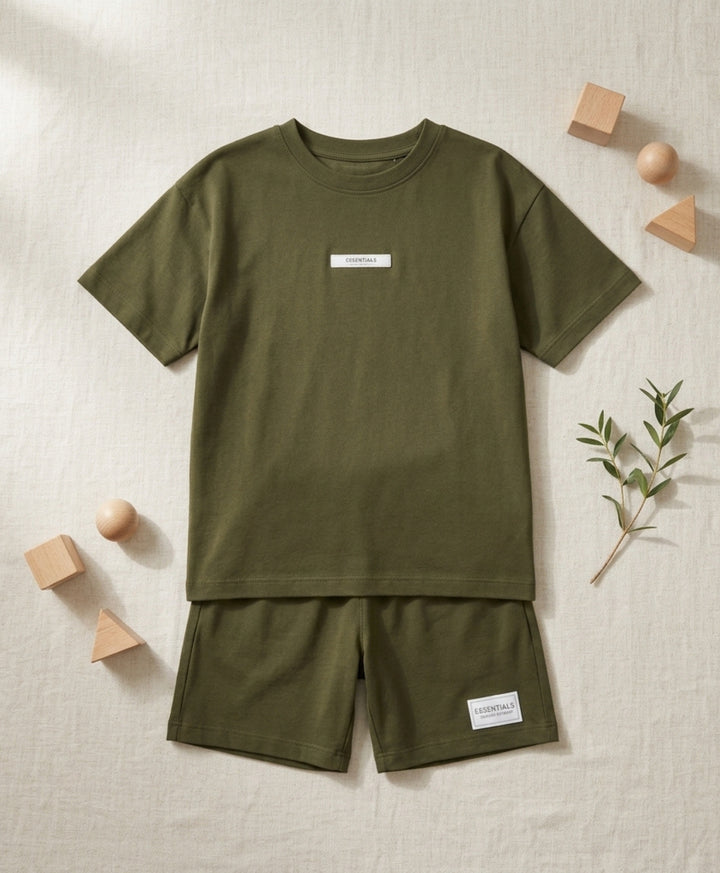 MINIMAL OVERSIZED T-SHIRT SHORTS SET - DARK OLIVE