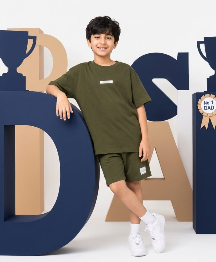 MINIMAL OVERSIZED T-SHIRT SHORTS SET - DARK OLIVE