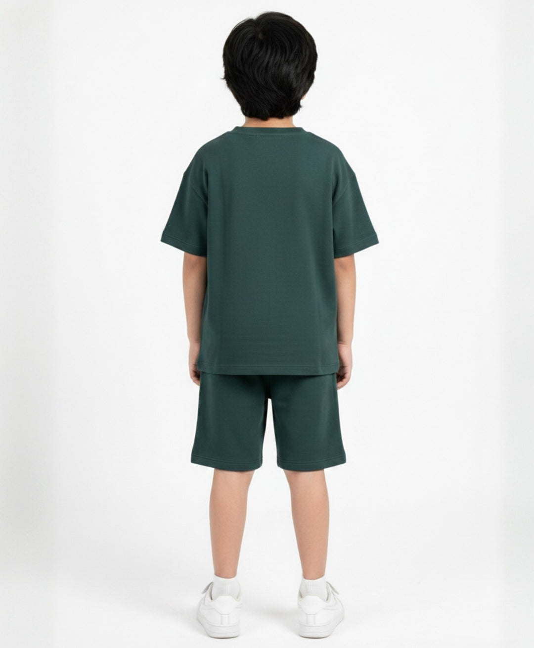 ESSENTIAL GREEN TEXTURED OVERSIZED T-SHIRT SHORTS SET - GREEN