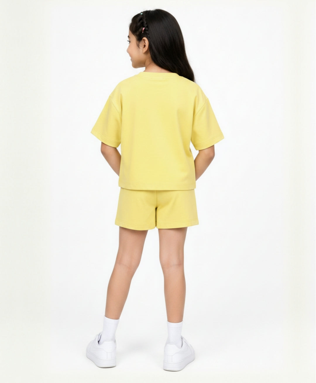 SUMMER YELLOW BOW OVERSIZED T-SHIRT SHORTS SET - YELLOW