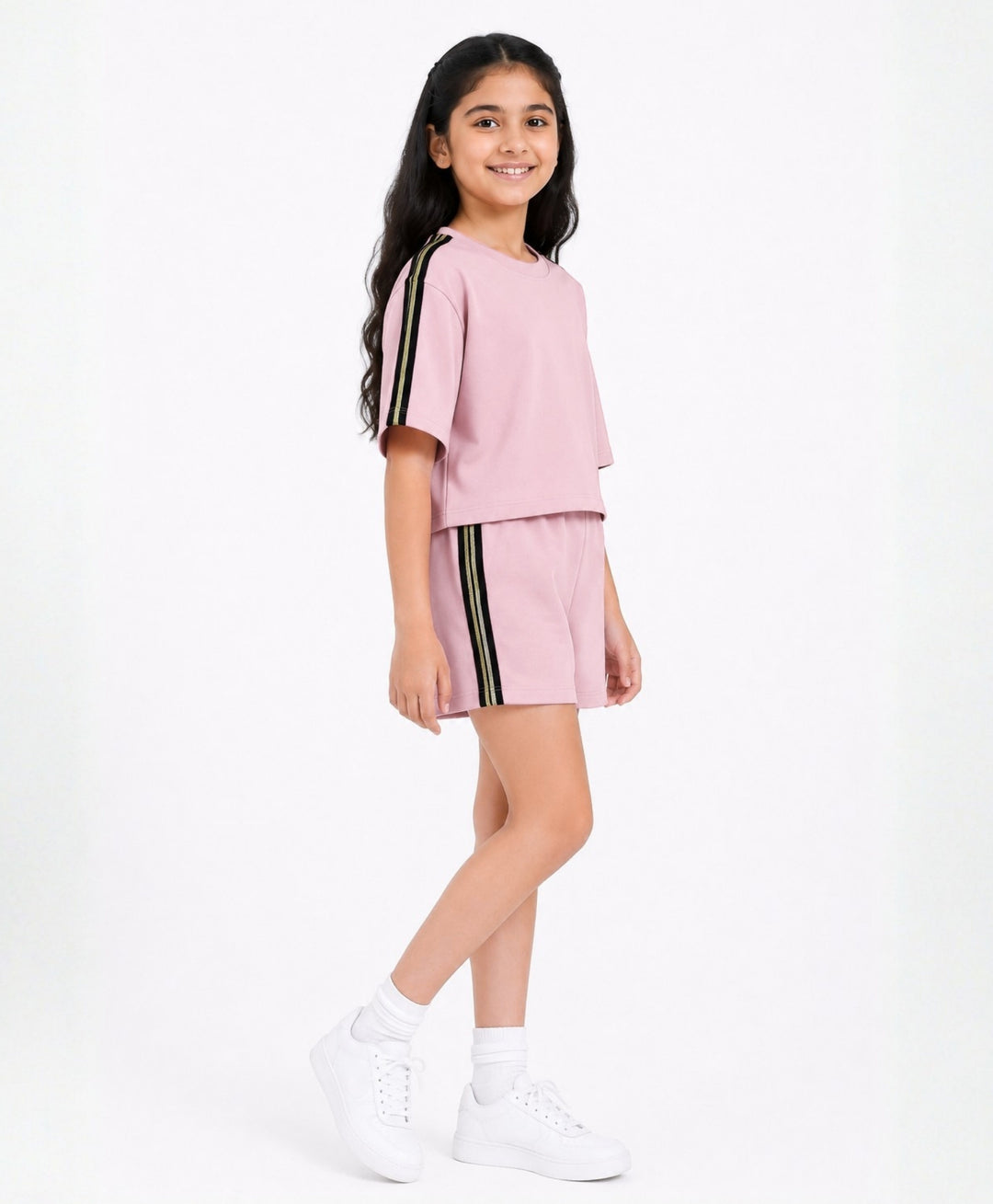 SUMMER PINK TAPE OVERSIZED T-SHIRT SHORTS SET - PINK