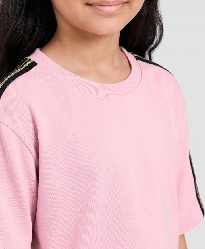 SUMMER PINK TAPE OVERSIZED T-SHIRT SHORTS SET - PINK