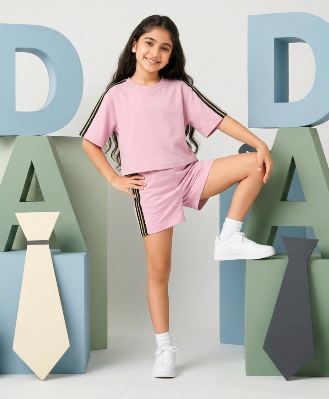 SUMMER PINK TAPE OVERSIZED T-SHIRT SHORTS SET - PINK