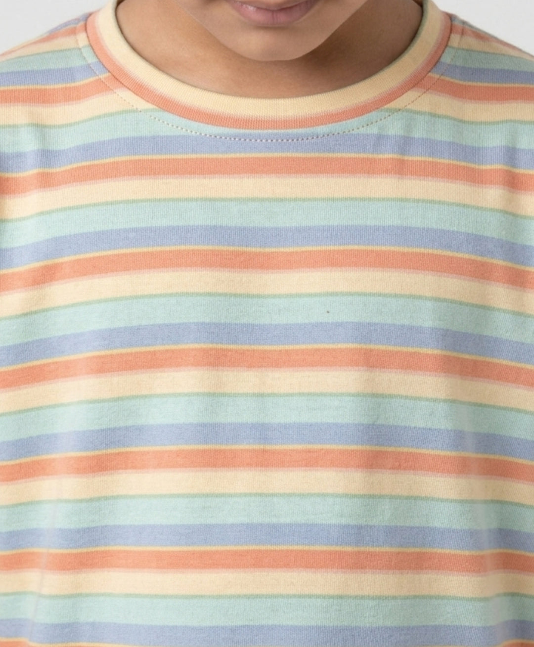 Orange Yellow Sky Aqua Stripe Short Sleeve Pyjama Set-Orange