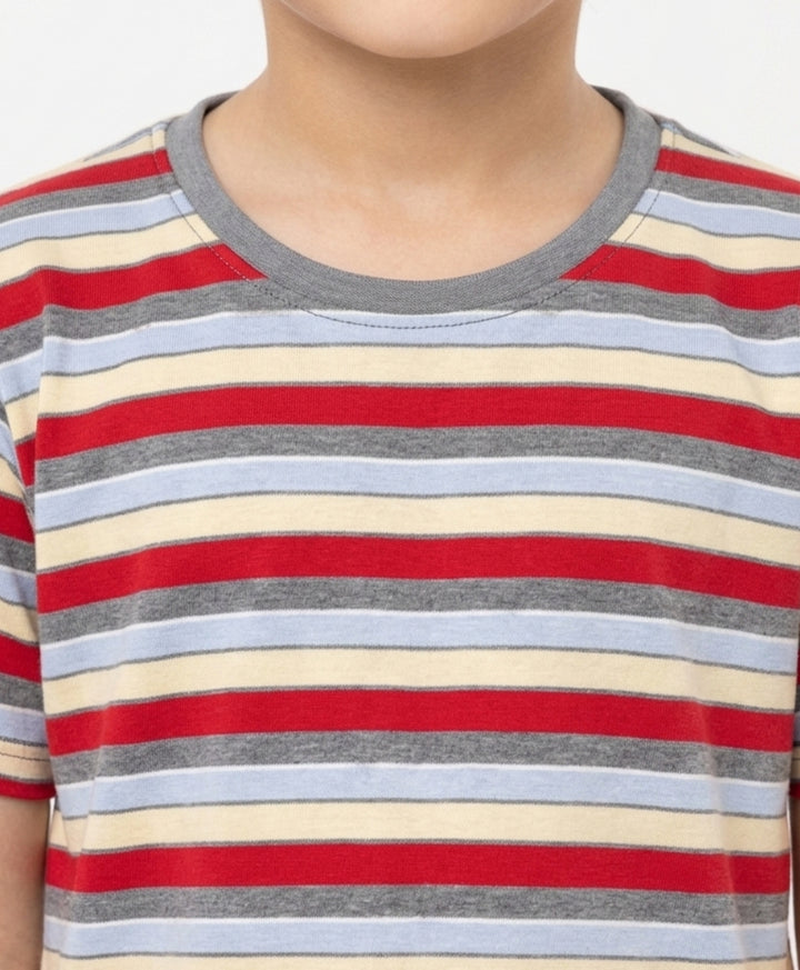 Red Grey Sky Yellow Stripe Short Sleeve Pyjama Set - Red