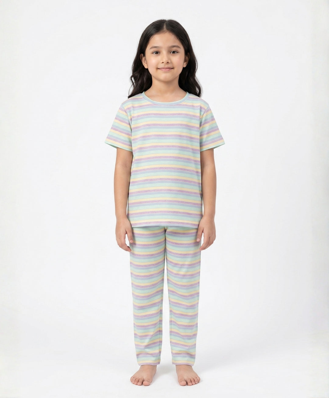 Purple Sky Aqua Yellow Short Sleeve Pyjama Set -Sky