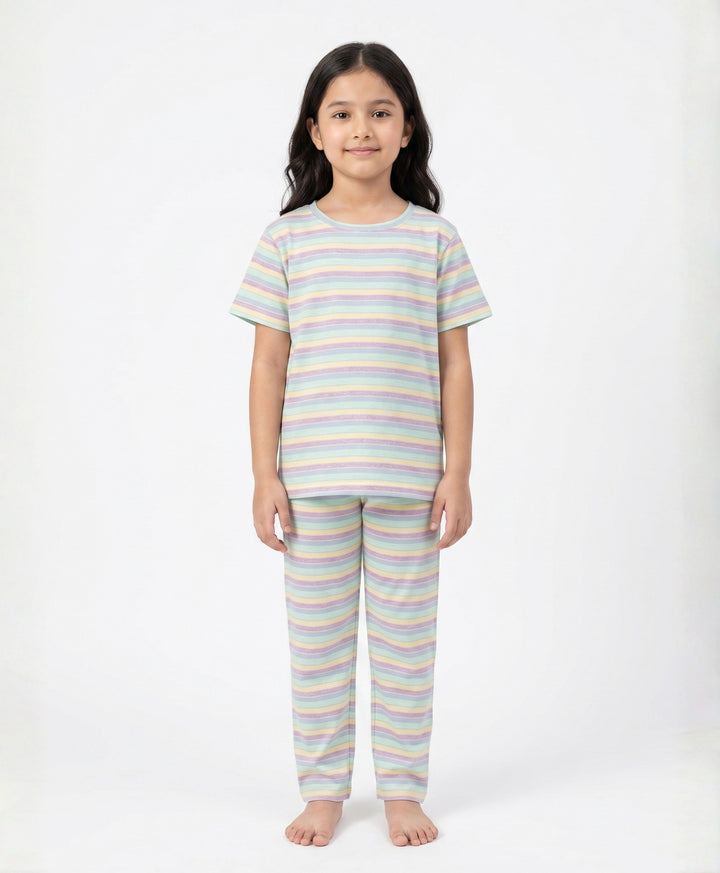 Purple Sky Aqua Yellow Short Sleeve Pyjama Set -Sky