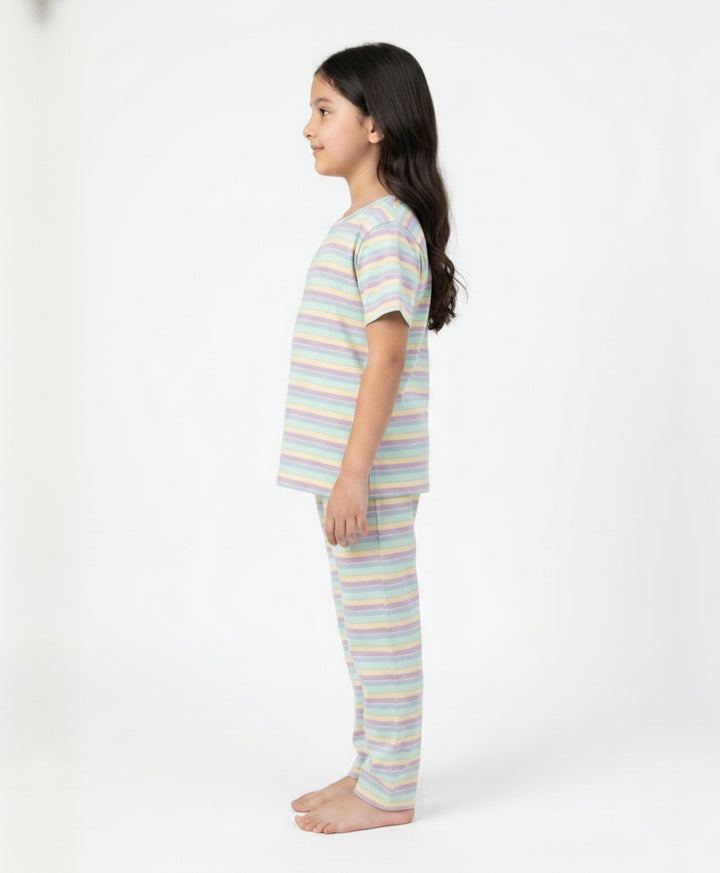 Purple Sky Aqua Yellow Short Sleeve Pyjama Set -Sky