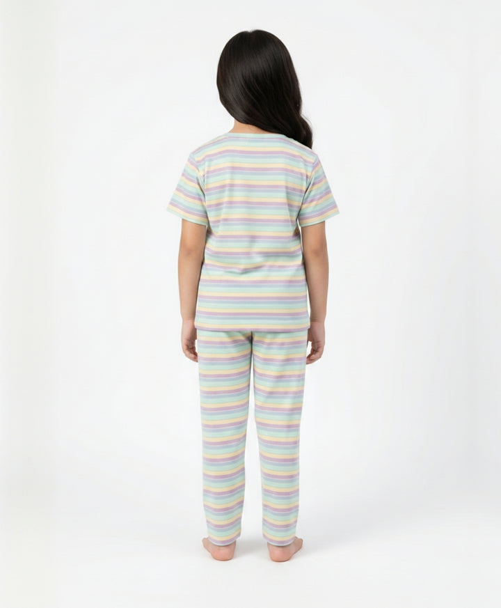 Purple Sky Aqua Yellow Short Sleeve Pyjama Set -Sky