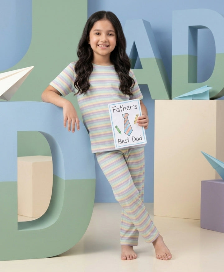 Purple Sky Aqua Yellow Short Sleeve Pyjama Set -Sky