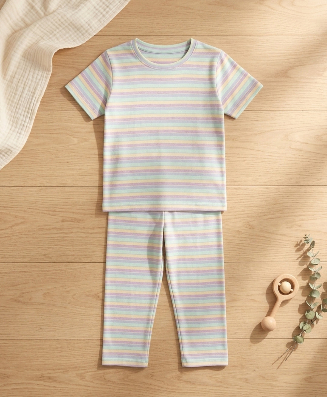 Purple Sky Aqua Yellow Short Sleeve Pyjama Set -Sky