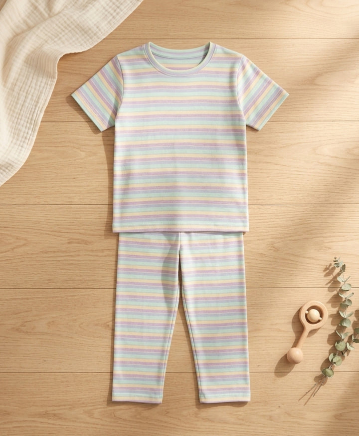 Purple Sky Aqua Yellow Short Sleeve Pyjama Set -Sky