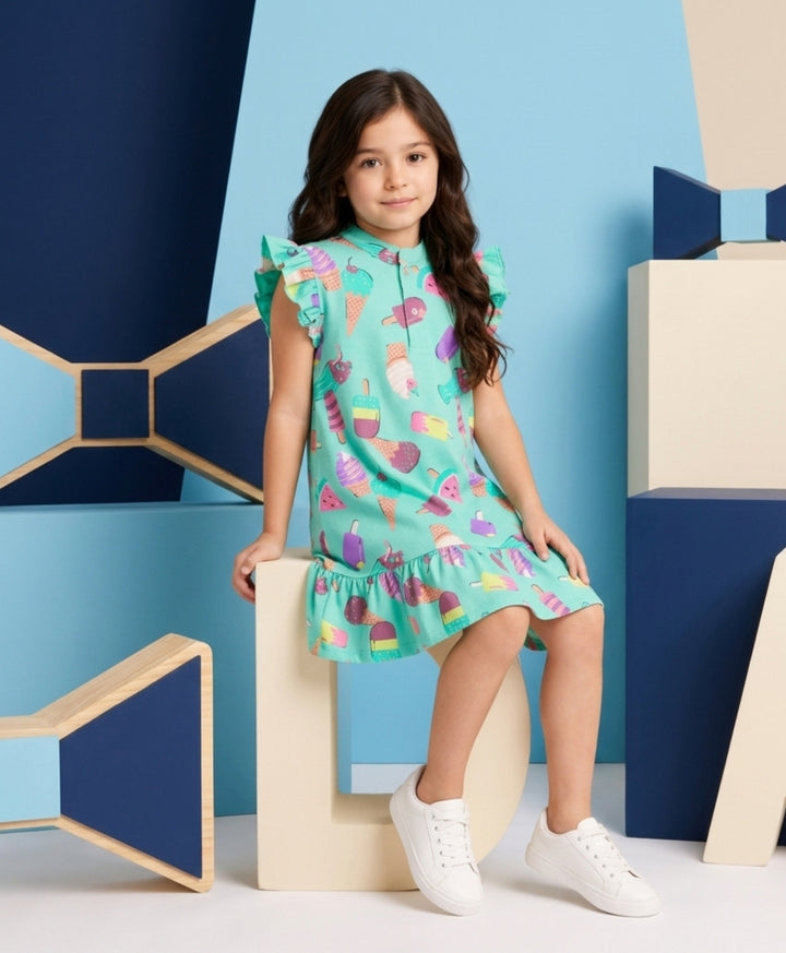 Icecream Summer Frill Dress - Aqua