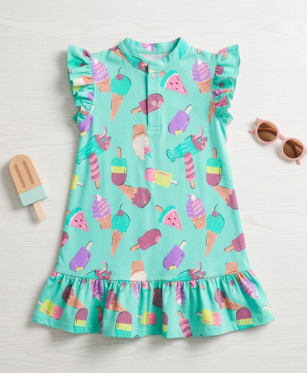 Icecream Summer Frill Dress - Aqua