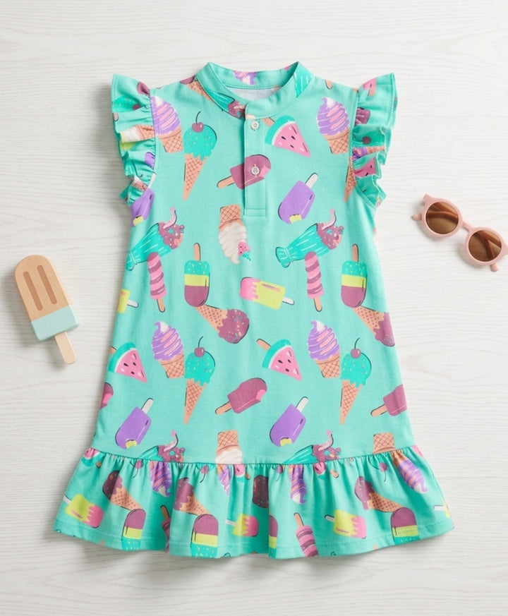 Icecream Summer Frill Dress - Aqua