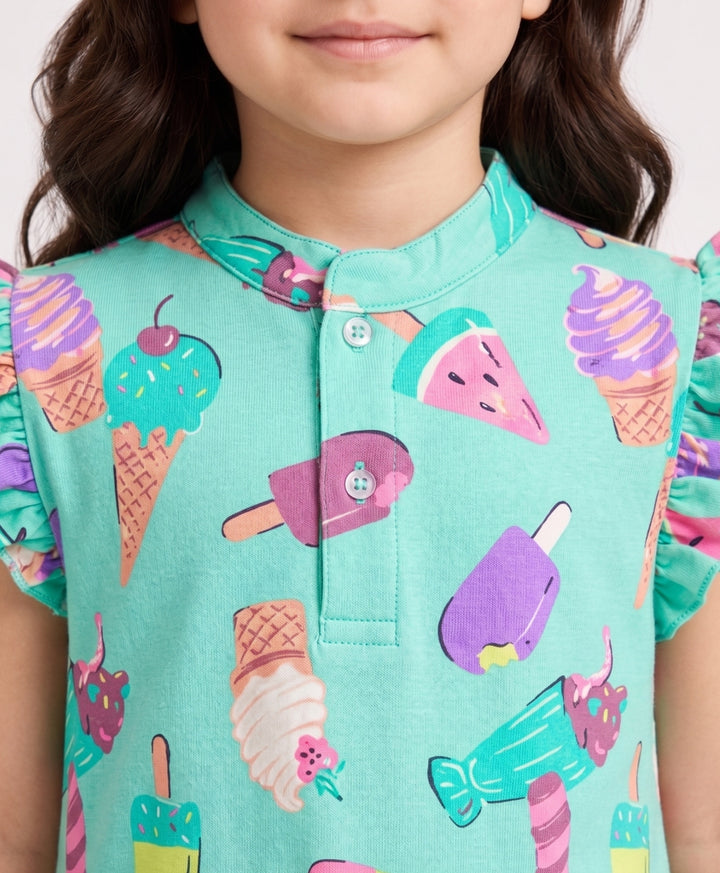 Icecream Summer Frill Dress - Aqua