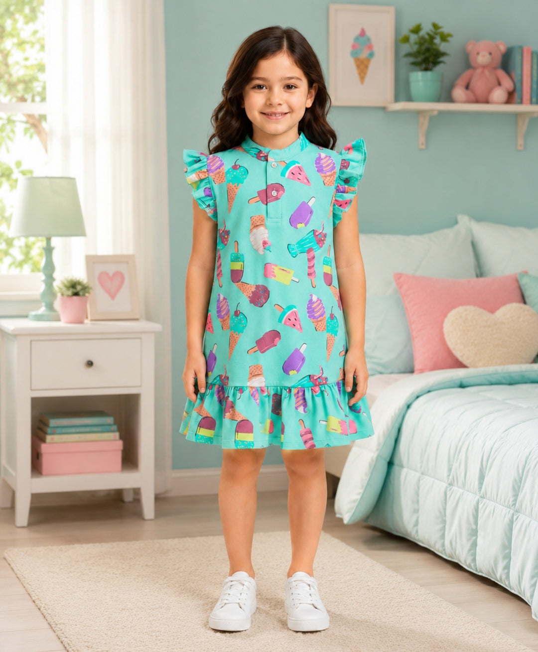 Icecream Summer Frill Dress - Aqua
