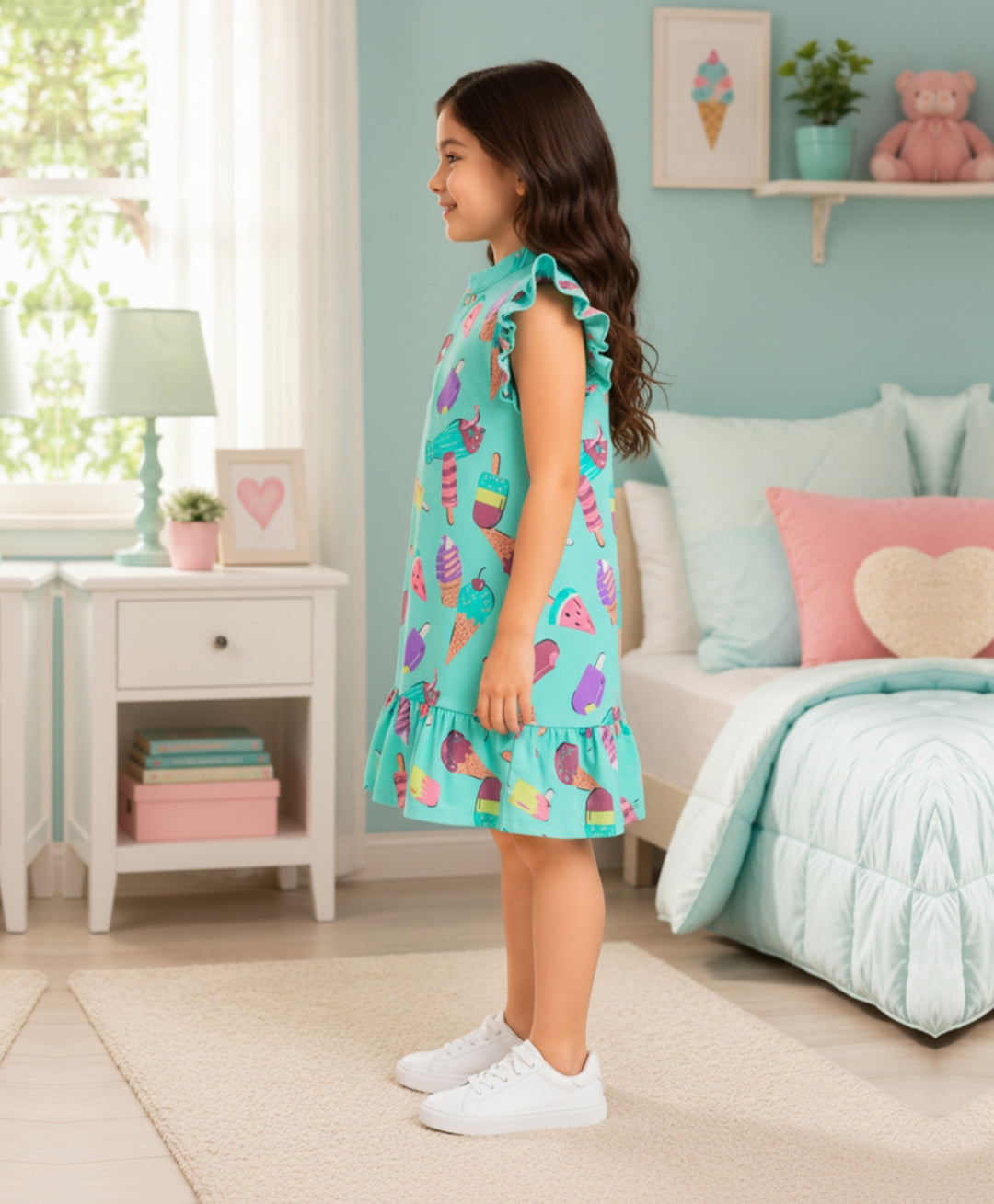 Icecream Summer Frill Dress - Aqua