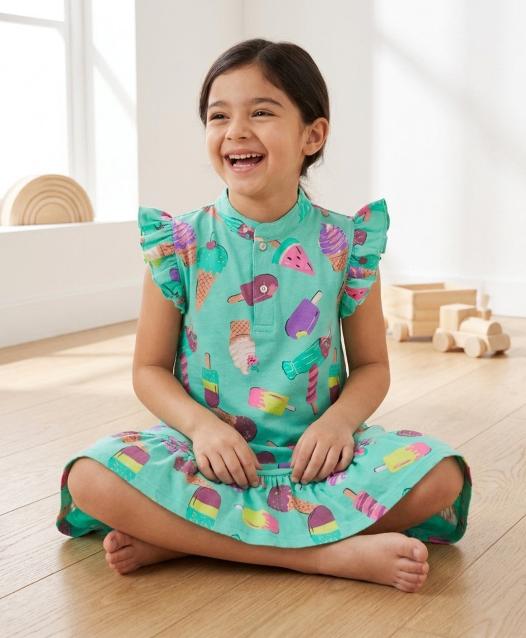 Icecream Summer Frill Dress - Aqua