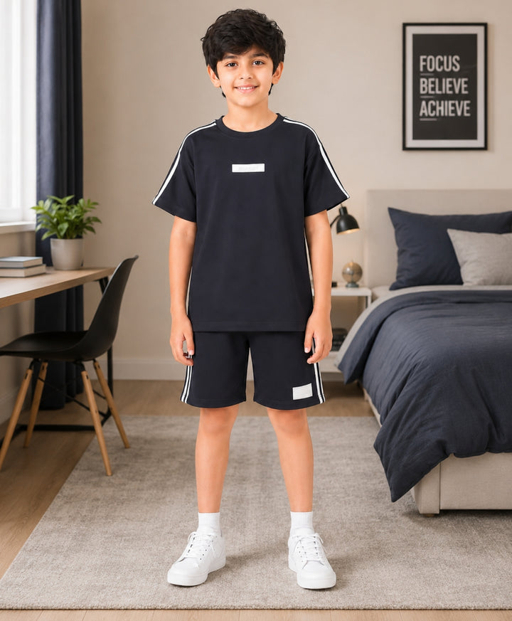 ESSENTIAL MOVE OVERSIZED BLACK TSHIRT SHORTS SET - BLACK