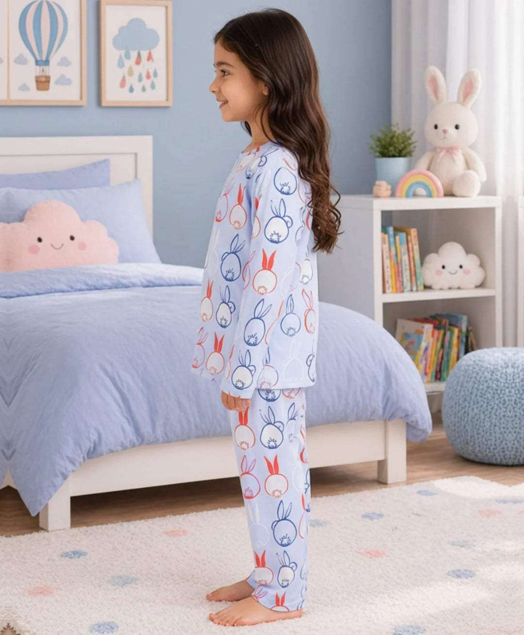 Rabbit Print Boys Long Sleeve Pyjama Set - Blue