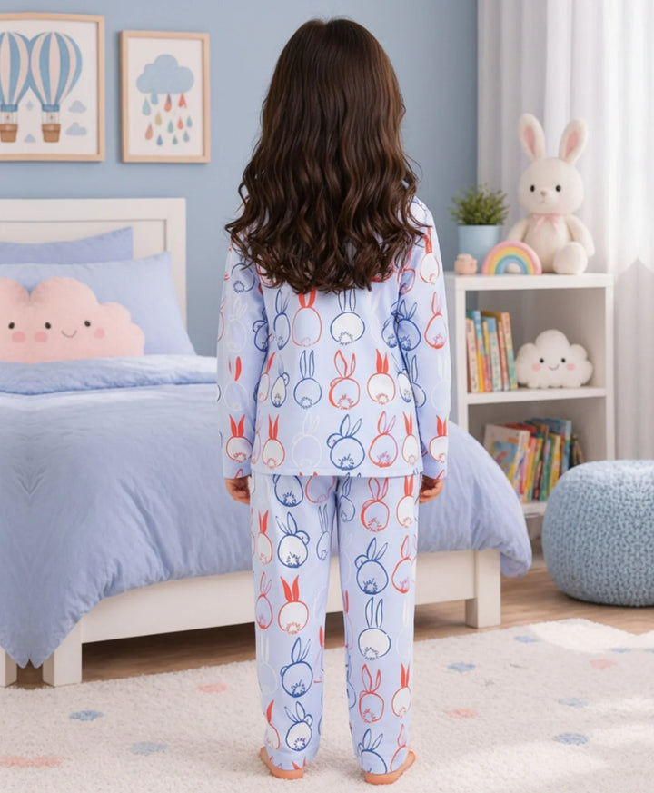 Rabbit Print Boys Long Sleeve Pyjama Set - Blue