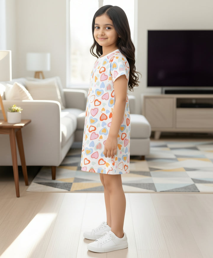 Summer Hearts Girls Casual Dress - White