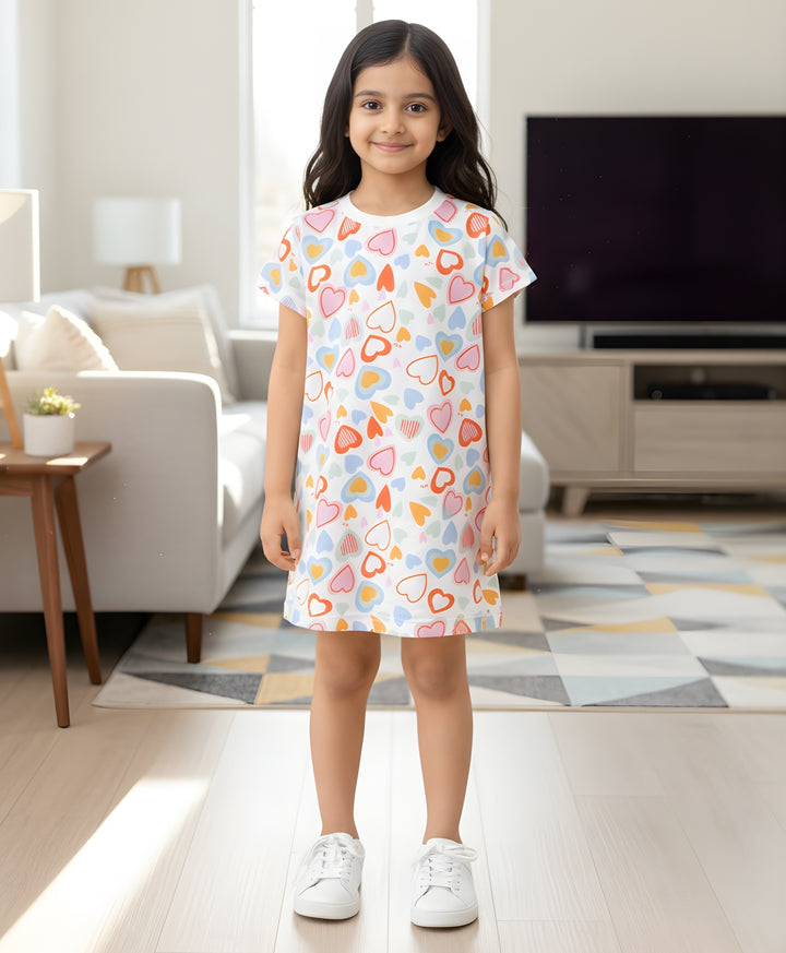 Summer Hearts Girls Casual Dress - White