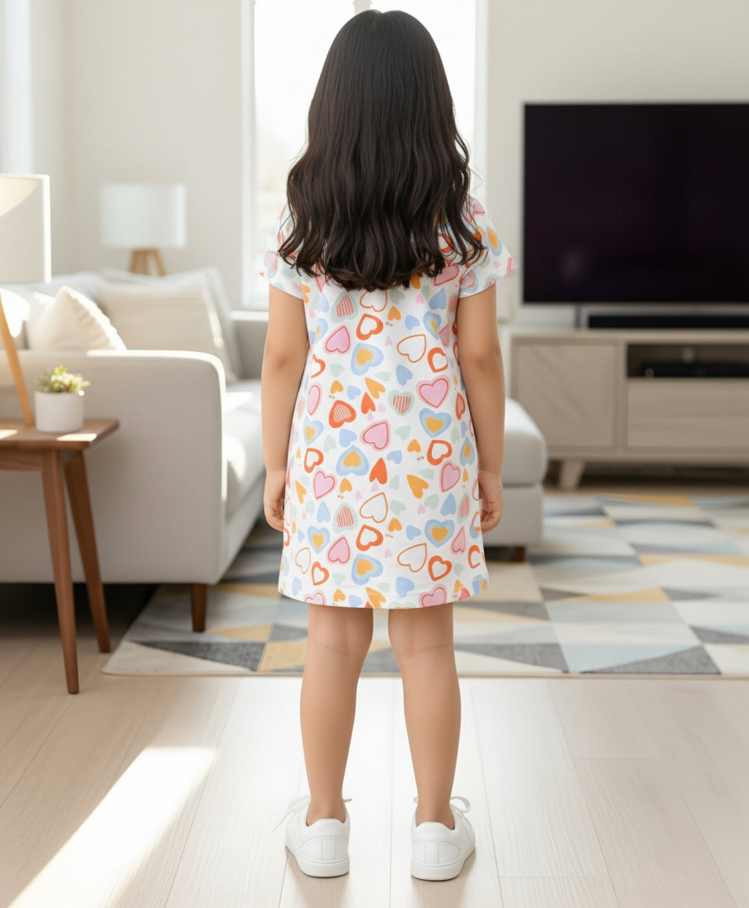 Summer Hearts Girls Casual Dress - White