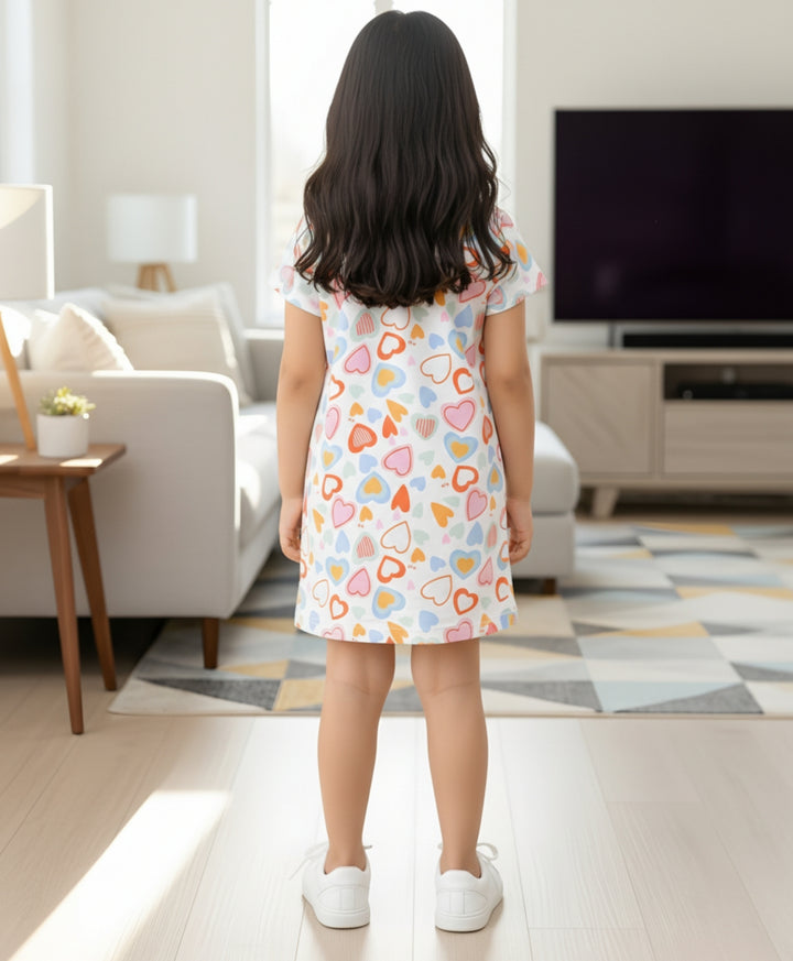 Summer Hearts Girls Casual Dress - White