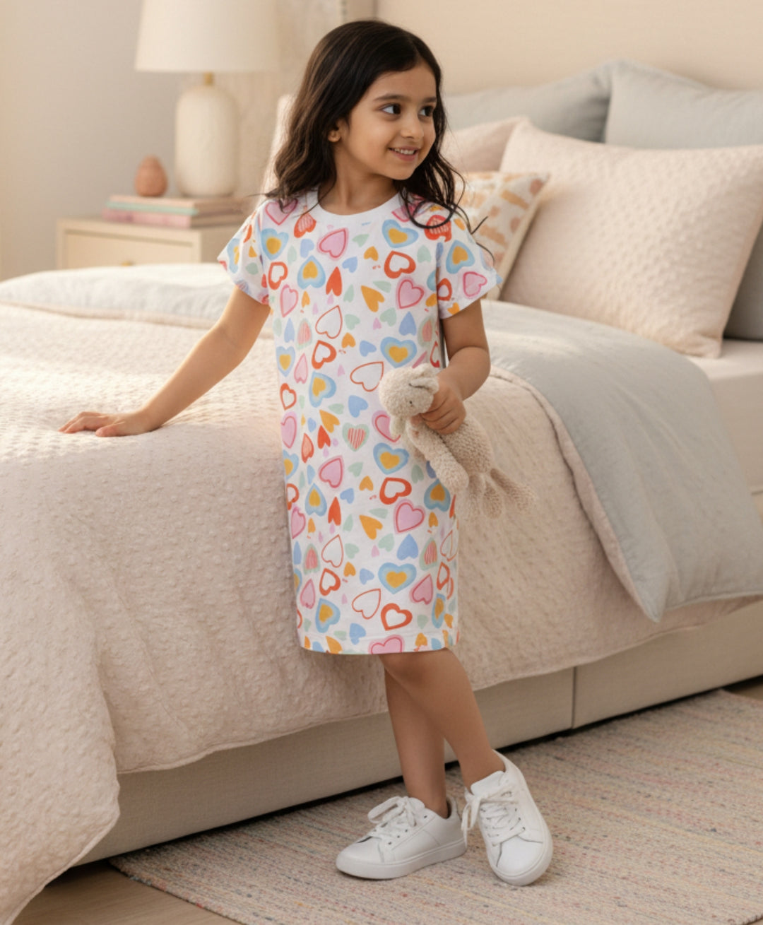 Summer Hearts Girls Casual Dress - White