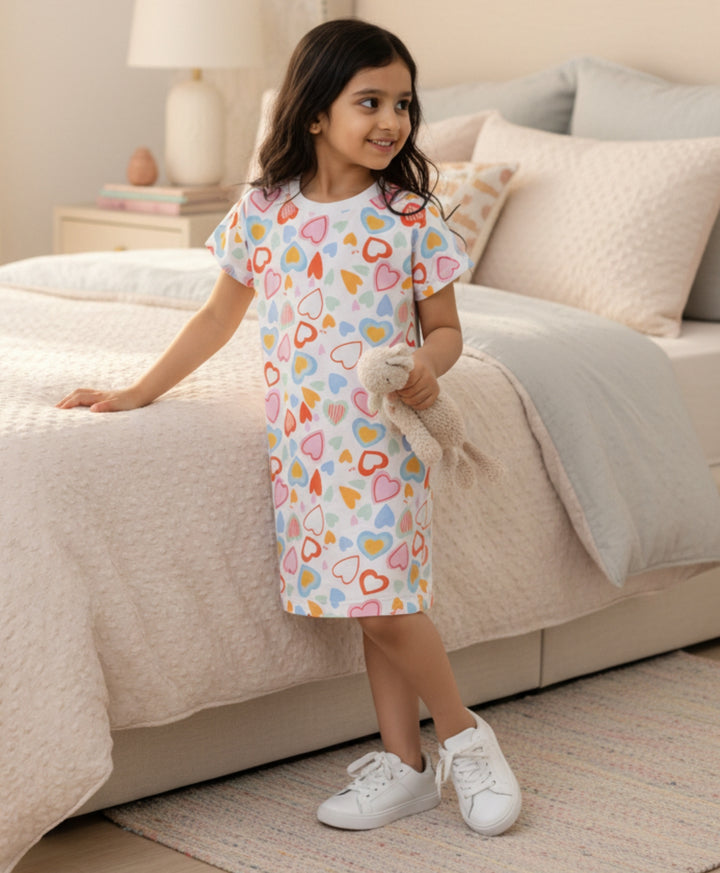 Summer Hearts Girls Casual Dress - White