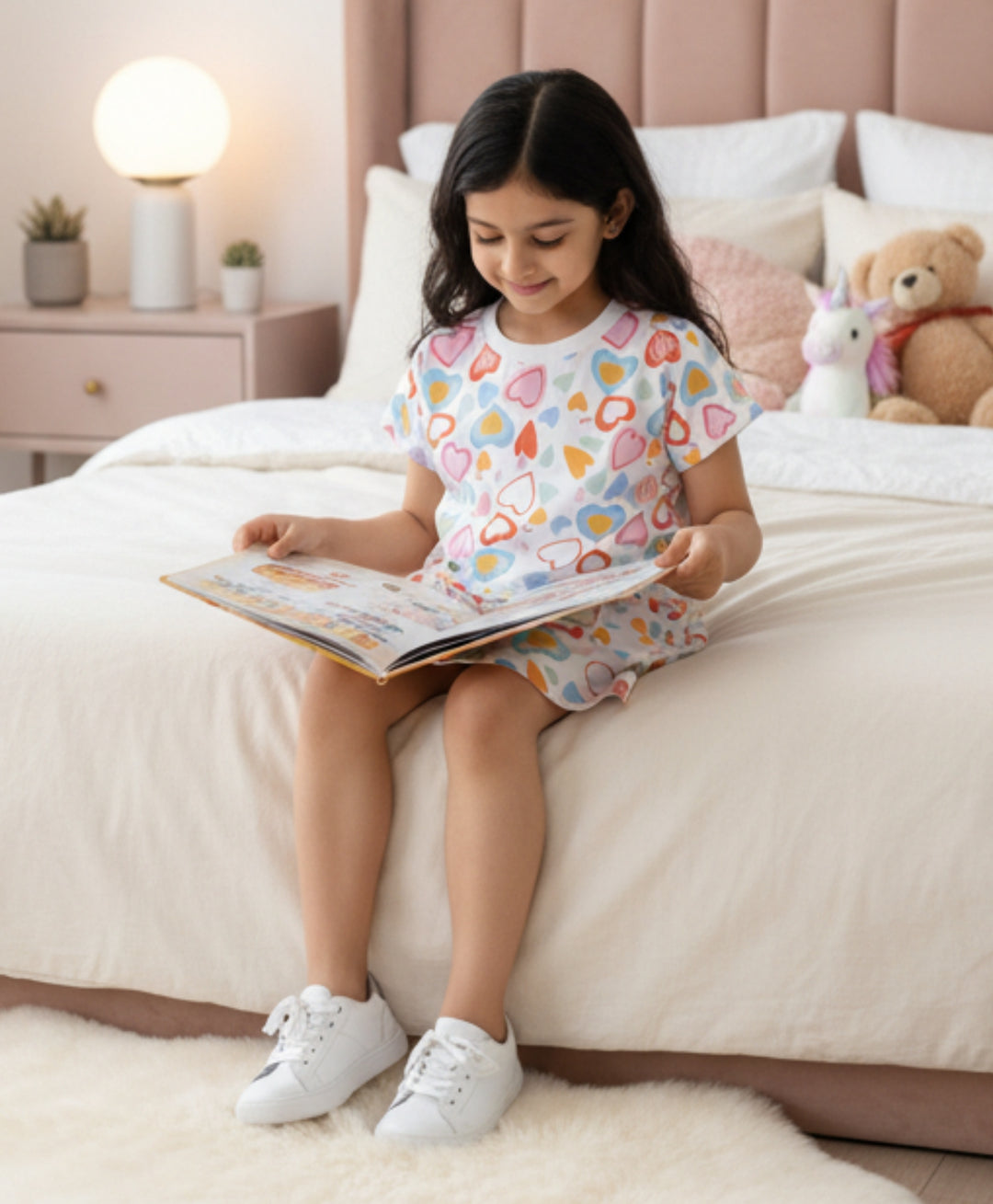 Summer Hearts Girls Casual Dress - White