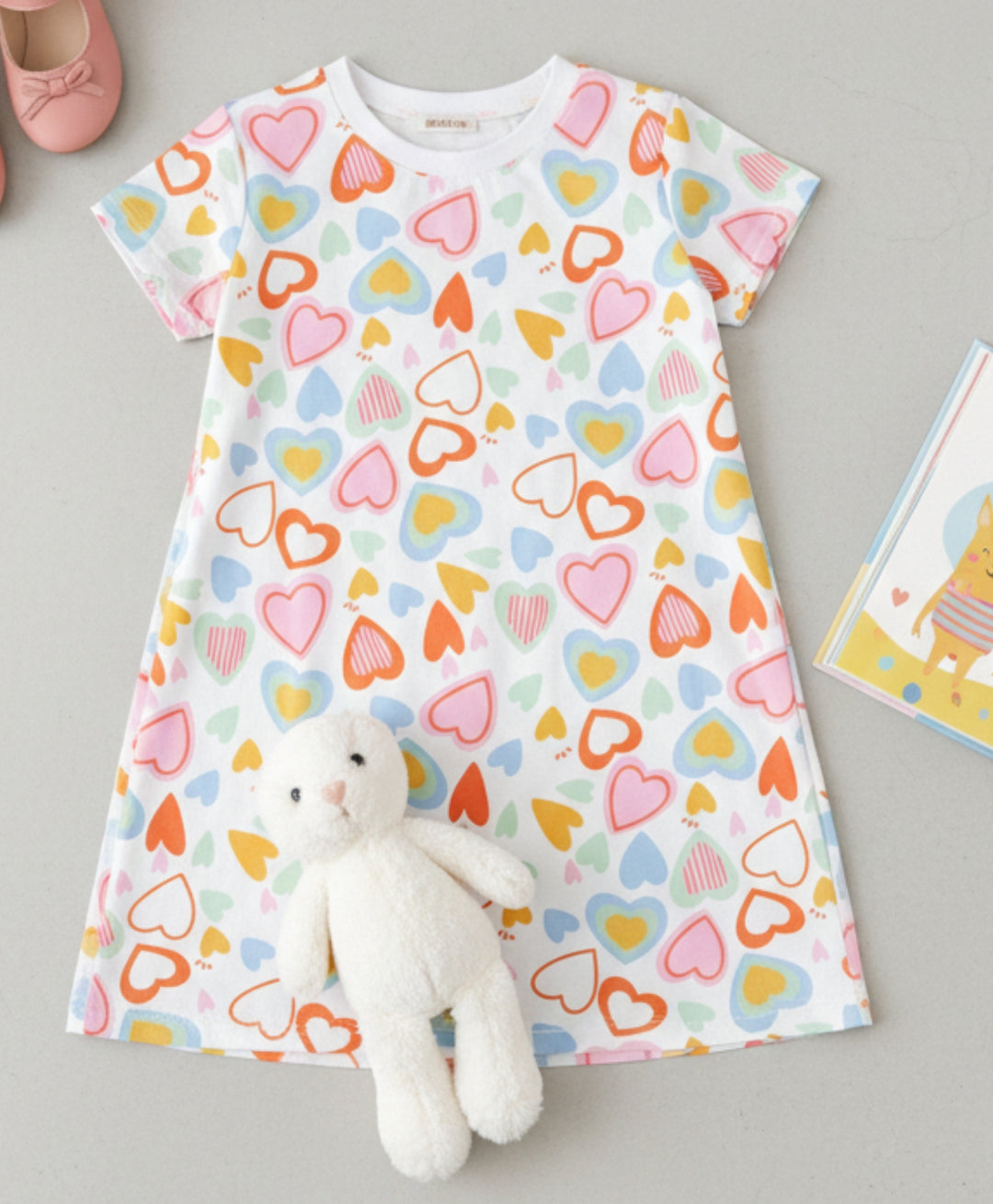 Summer Hearts Girls Casual Dress - White