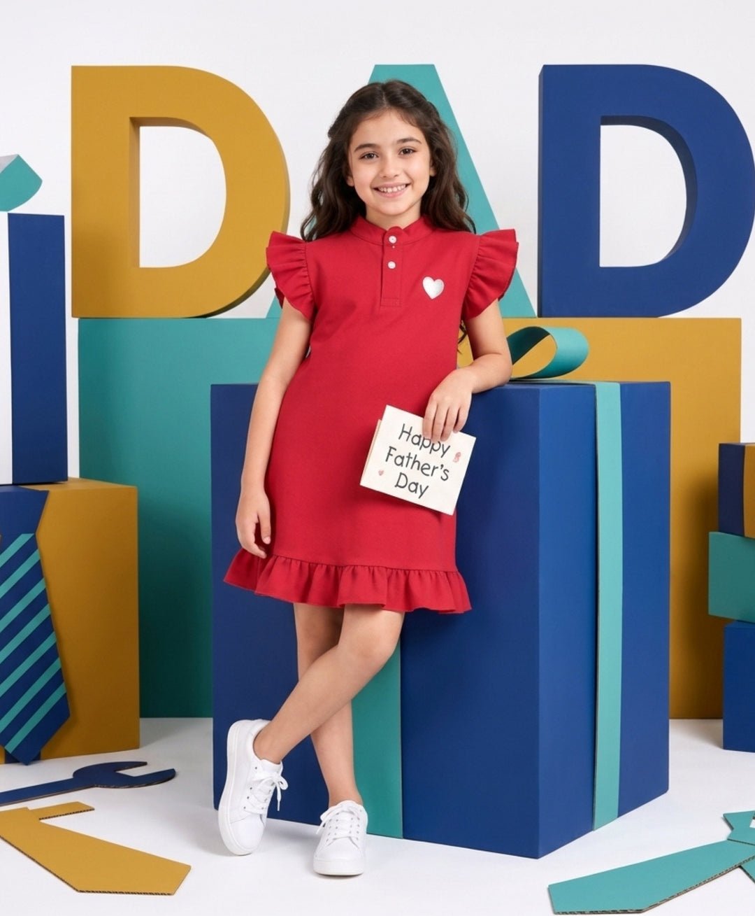 Red Silver Heart Pique Dress - Red