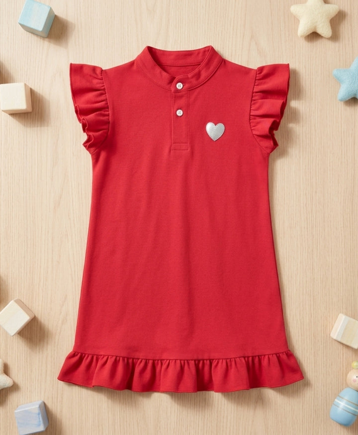Red Silver Heart Pique Dress - Red
