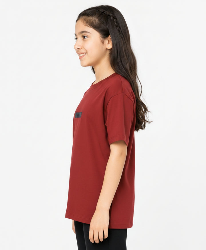 MEHROON SHORT SLEEVE SUMMER GIRLS T-SHIRT - MEHROON