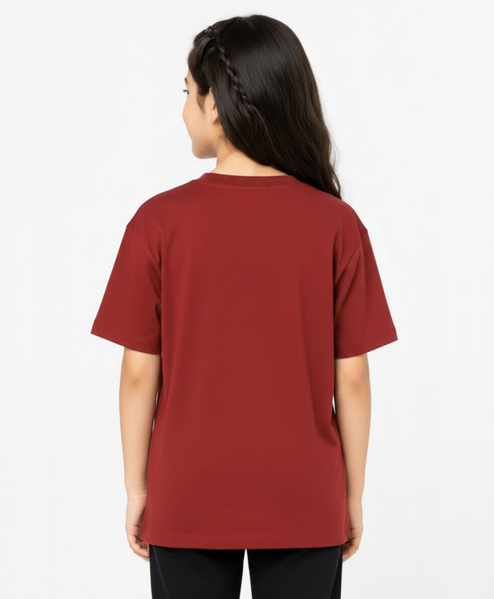 MEHROON SHORT SLEEVE SUMMER GIRLS T-SHIRT - MEHROON