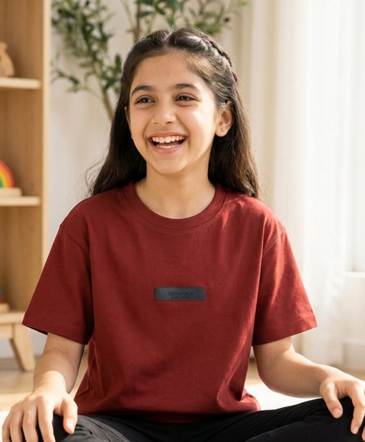 MEHROON SHORT SLEEVE SUMMER GIRLS T-SHIRT - MEHROON