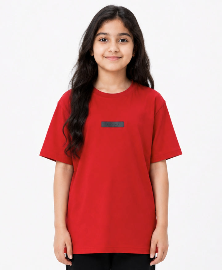 RED SHORT SLEEVE SUMMER GIRLS T-SHIRT - RED