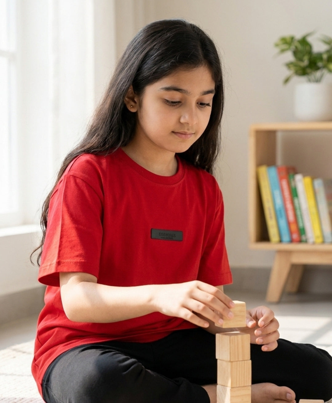 RED SHORT SLEEVE SUMMER GIRLS T-SHIRT - RED